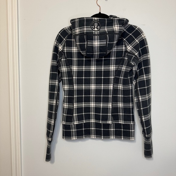 Lululemon Scuba Hoodie Black White Plaid Full Zip Sweatshirt Size 4 - Picture 2 of 9
